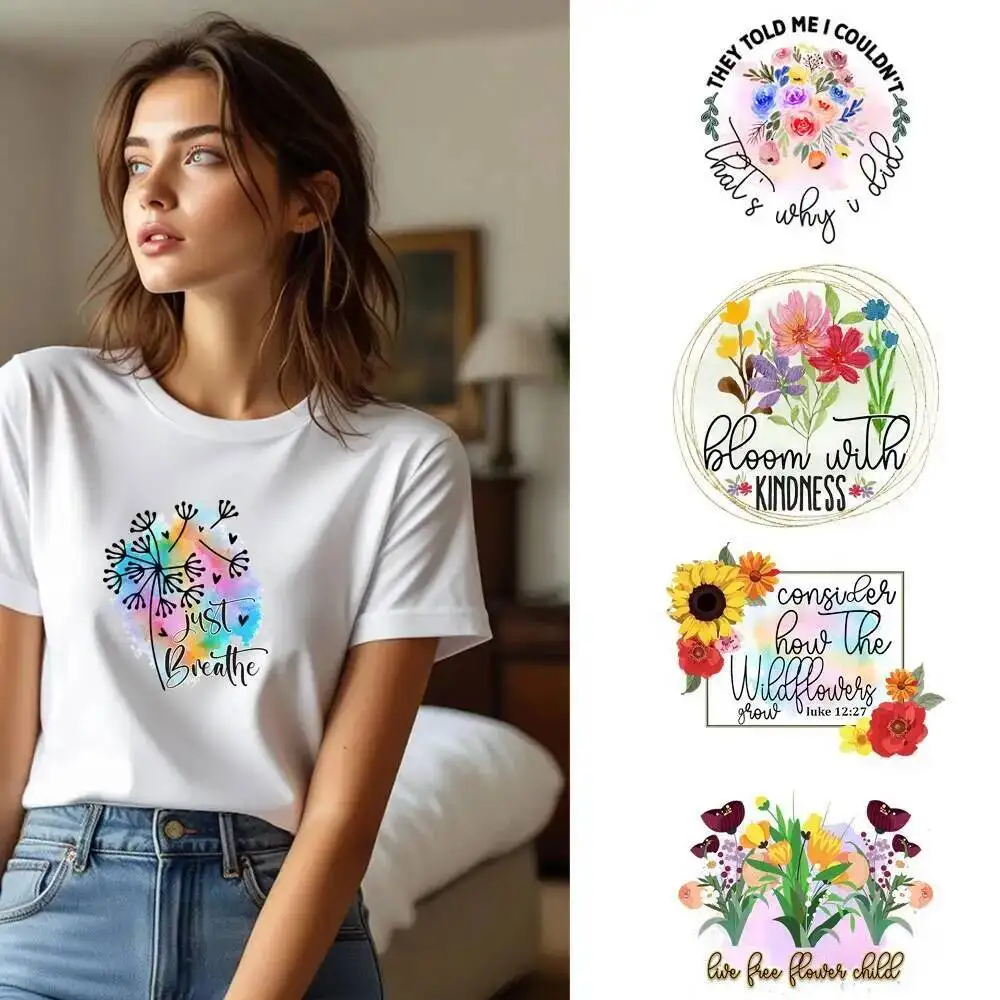 Cartoon Love Flower Butterfly Dandelion Iron On Heat Transfer Sticker DTF Iron On Transfer Patches For Children's Clothes Decal