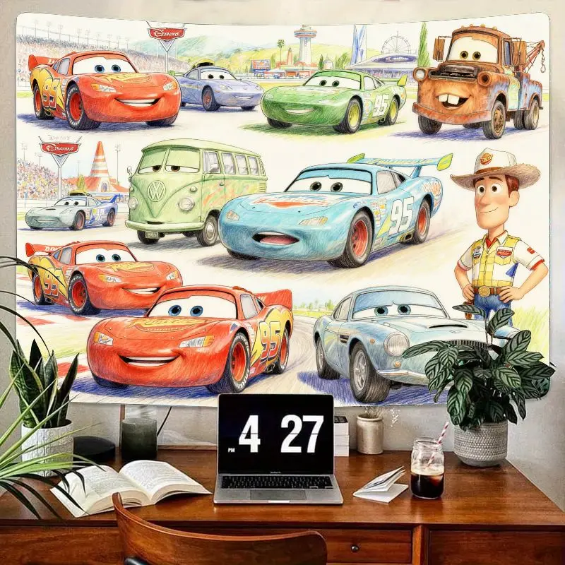

1 шт. Disney Pixar Cars Lightning McQueen, Mater & Toy Story Woody Crossover, современный полиэстеровый гобелен, настенное искусство, подарок для детской комнаты