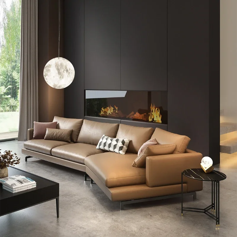 Light Luxury Special-Shaped Corner Leather Sofa Arc Angle Creative Modern Italian Style