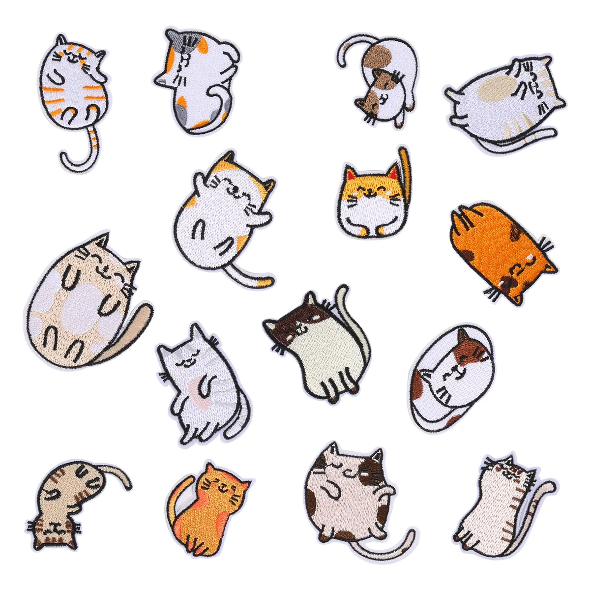 ジーンズやジャケット用の刺繍入りアイアンオンパッチ,キュートで鮮やかな猫の刺embroidery,ソーイングアップリケ,DIYアクセサリー,15個