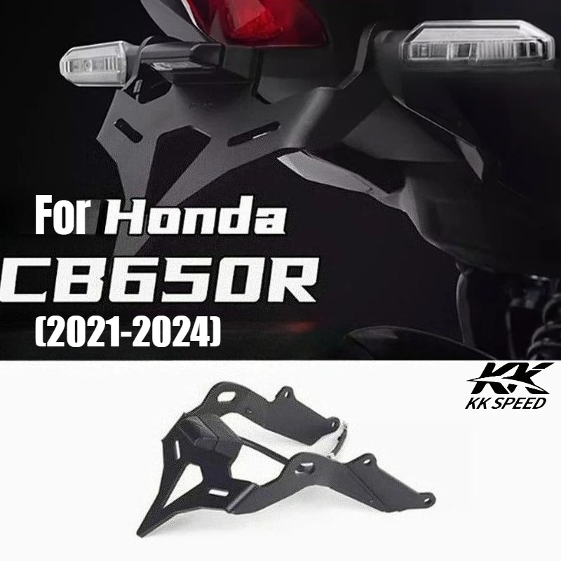 

For Honda CBR650R CB650R 2021-2024 Rear Short Tail Stock License Plate Holder Tailstock Bracket LED Light Black Carbon Steel