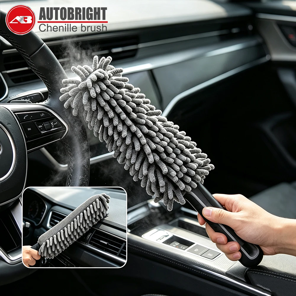 AUTOBRIGH Microfiber Chenille Car Duster Brush Scratch Free Static Dust Removal Mop Washable Hand Duster Car Cleaning