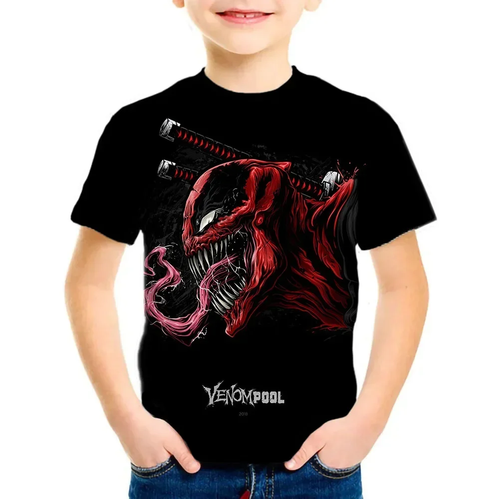 Teens Kids Cool Anime Originality Comic Print T-shirt Boys Girls Venom Superhero 3D Short Sleeve 4-14Years Children Fashion Top