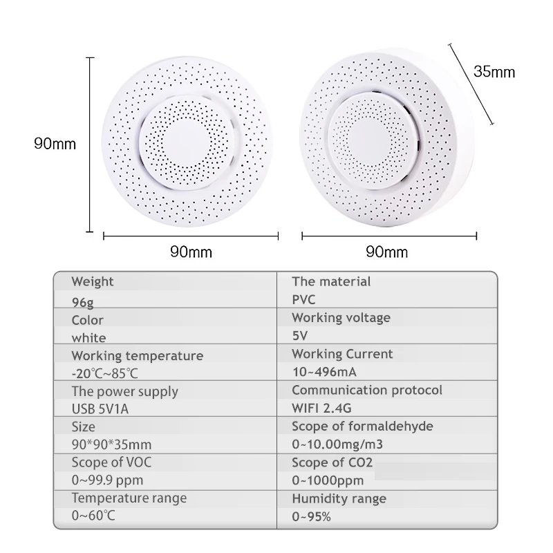 Tuya WiFi Smart Air Quality Sensor Air Box Formaldehyde VOC CO2 Temperature Humidity Sensors Monitor Via Alexa Smart Life New