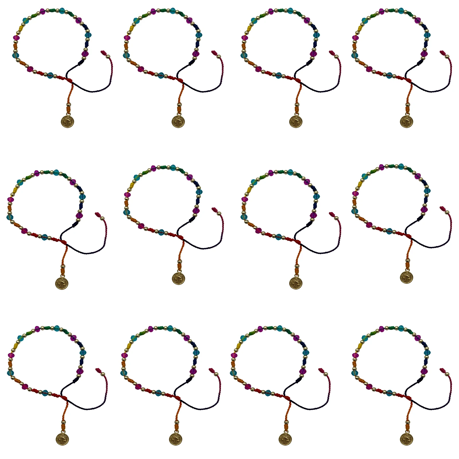 12PCS San Benito Bracelets Colorful Evil Eye Beads Elastic thread Catholicism Saint Benedict Medal Pendant Handmade Bracelet