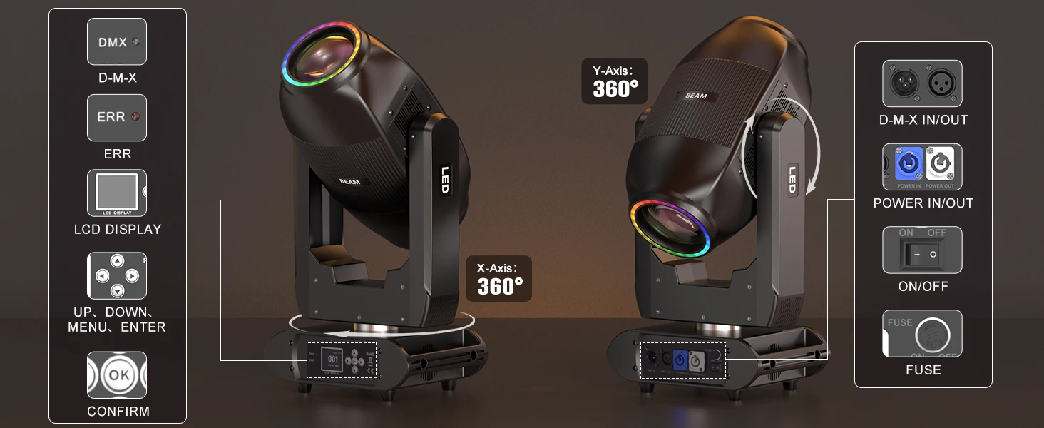 Yiflamefly 2X100W Dual-Head LED Beam Moving Head Lights 19Gobo 18Prism 12Color Bühnenbeleuchtung für Hochzeiten, Partys, DJs, Clubs, KTV, Bars – Detail 5