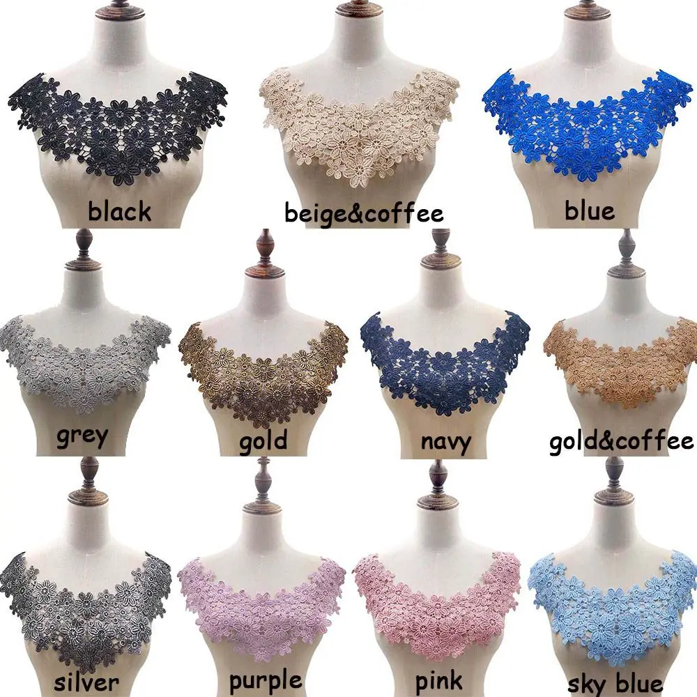 Perlengkapan Jahit Kerajinan Multiwarna Garmen Kerah Renda Applique Garis Leher Kain Renda Pernikahan Bunga