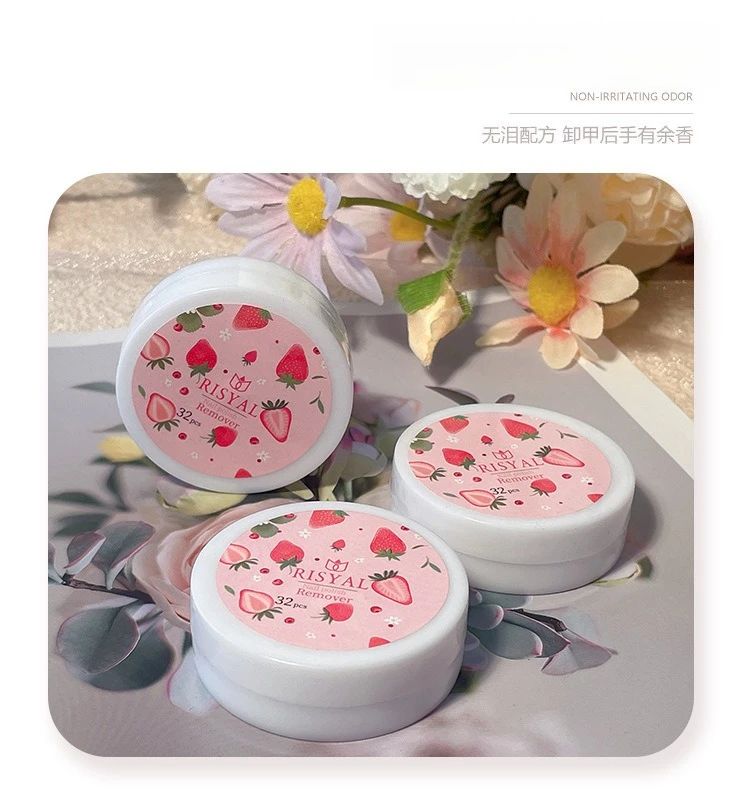 مزيل طلاء الأظافر لمرة واحدة 32 قطعة من الصندوق لا تؤذي مزيل طلاء الأظافر الحقيقي قطعة قطنية من نكهة الفاكهة