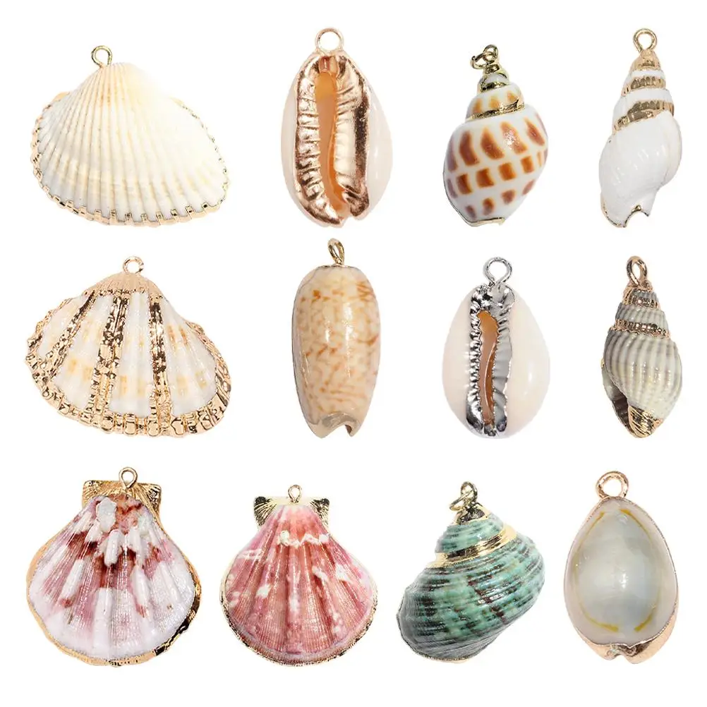 12 Pcs Key Chain Pearl Necklace Natural Spiral Shell Beads DIY Funny Jewelry Parts