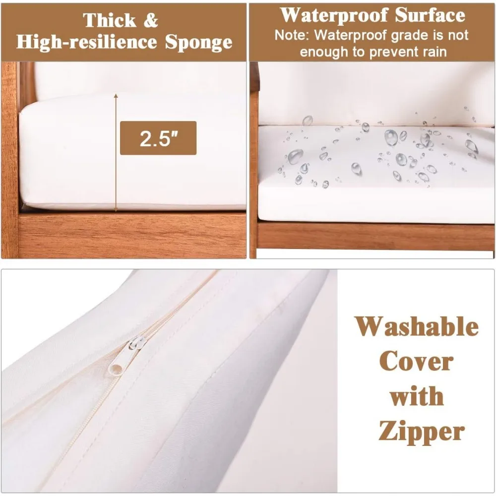 مجموعة أثاث الفناء المكونة من 3 قطع، تتضمن مجموعة من كراسيين مبطنة من خشب السنط الخارجي وطاولة القهوة، للحديقة والفناء الخلفي، Po