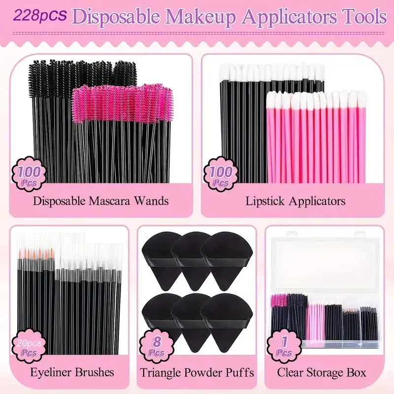 228pcs Makeup Brush Kit With Storage Box - Mascara Wands Eyelashes Brush Gift Set Mother's Day Gift