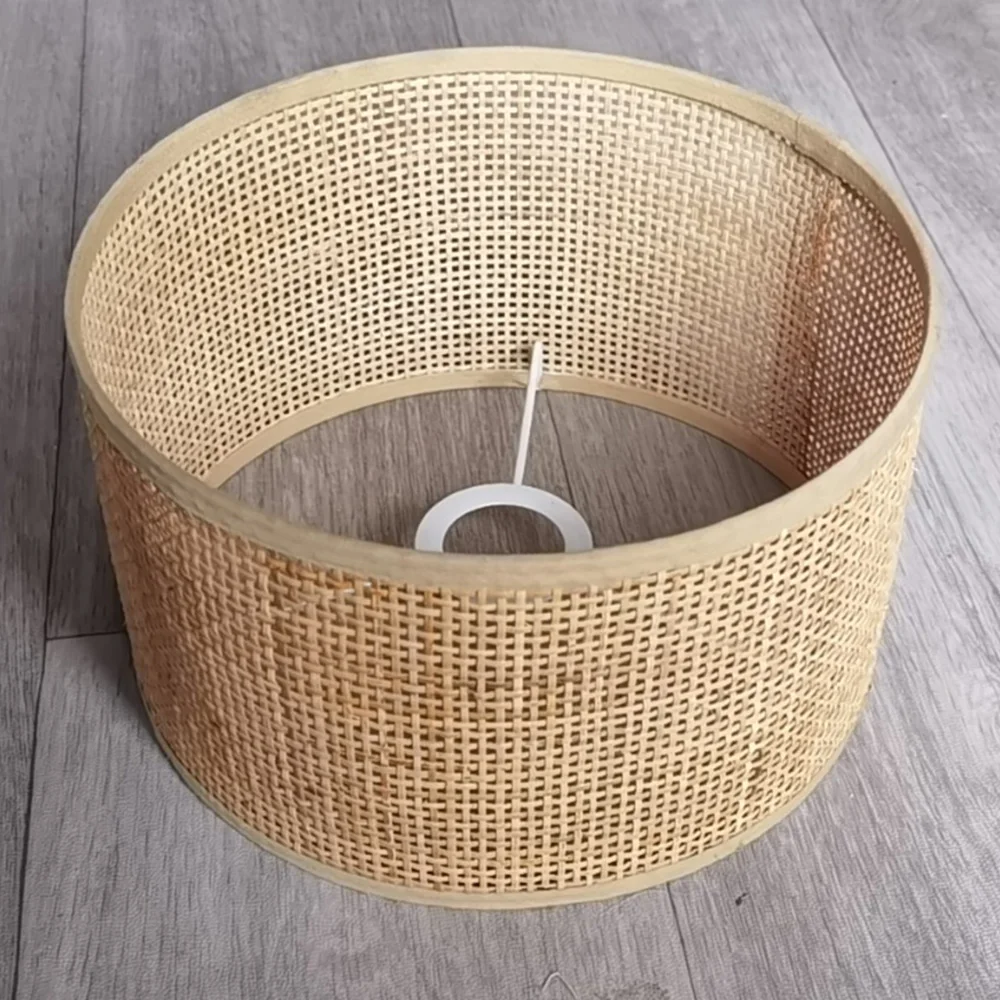 Wood color E27 Round Rattan Braided Lampshade Rustic Style Lampshade Rattan Weaving Hanging Lamp Cover Lampshade Decor