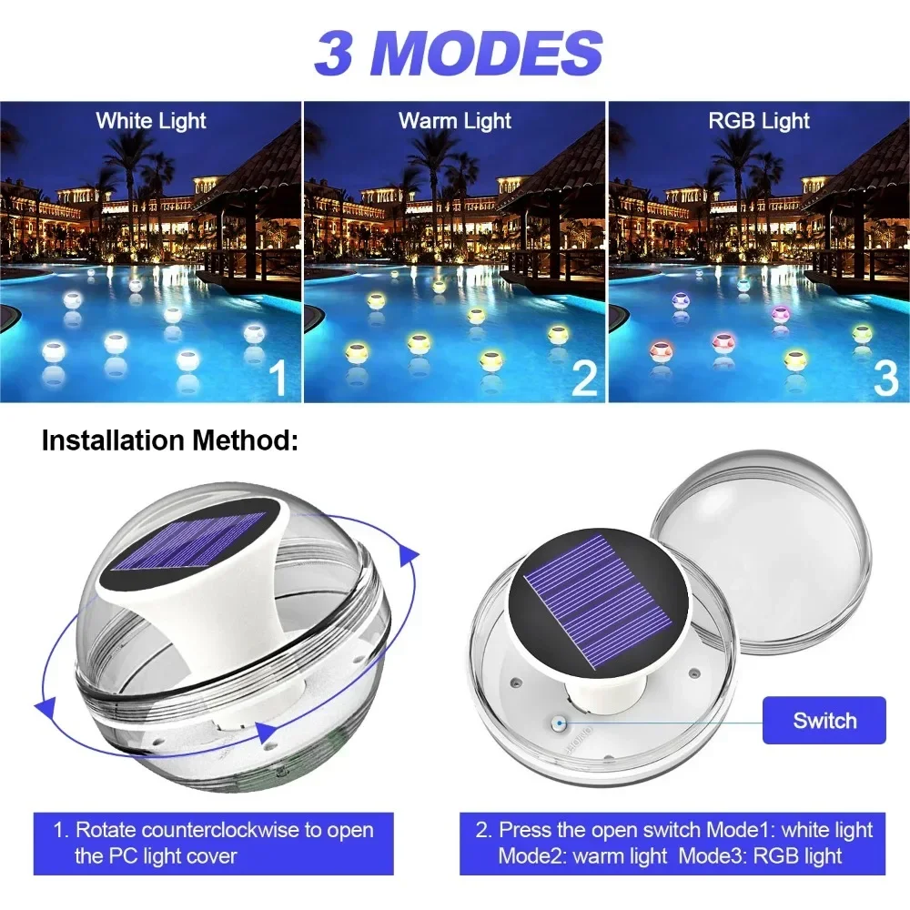 Floating Pool Lights Solar Pool Lights RGB Color Changing IP65 Waterproof LED Night Light for Swimming Pool Hot Tub Pond Decor