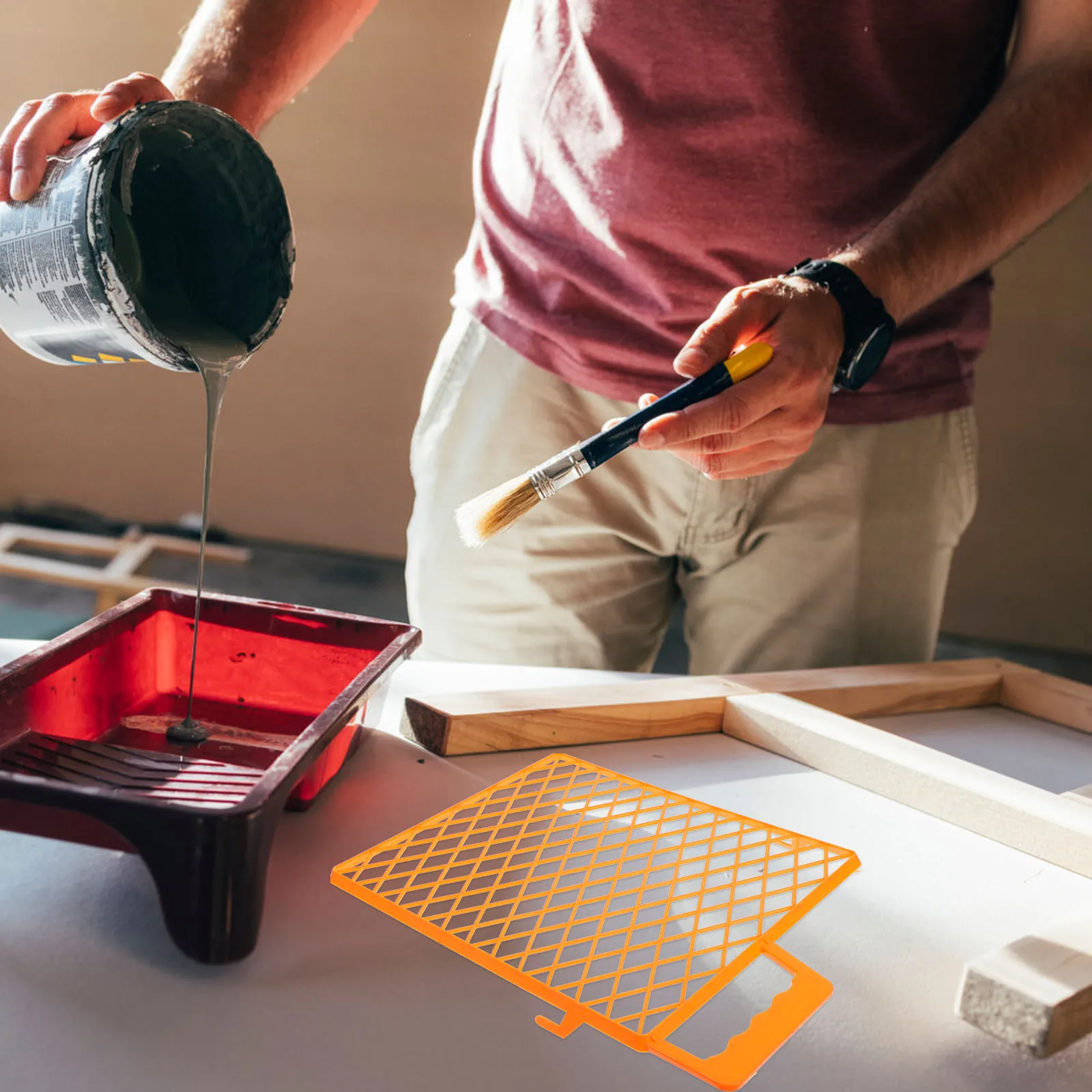 

Plastic Paint Grid Heavy Duty Bucket Roller Screen Liner Palette Tray Grids DIY Orange Filter Small Painting Tool