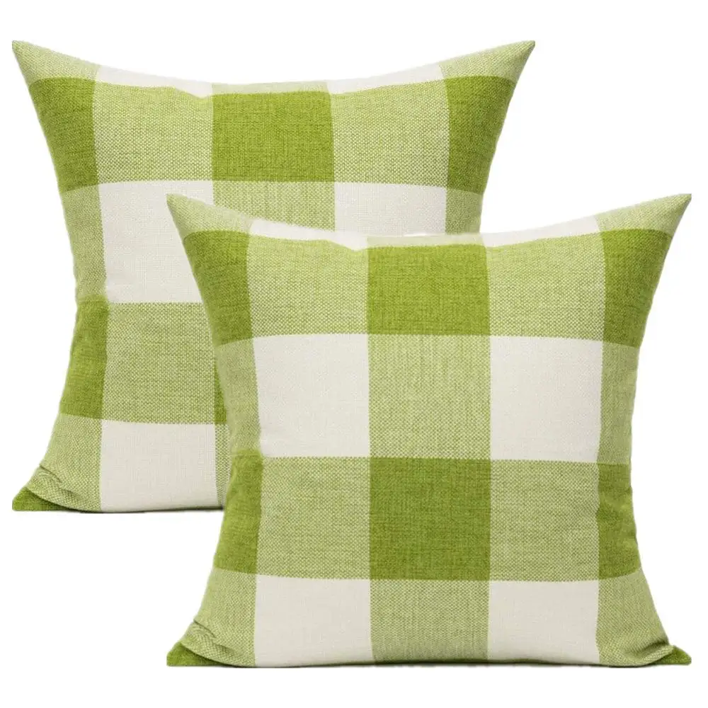 

22X22 Grass Green White Buff Plaids Decorative Throw Pillow Covers Retro Farmhouse Checkered Sage Green Furniture Square
