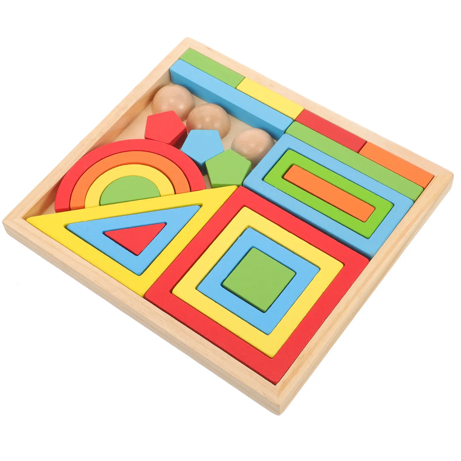 1Set Wooden Rainbow Geometric Educational Children Plaything Creative Cognitive Training Color Recognition Imagination Building
