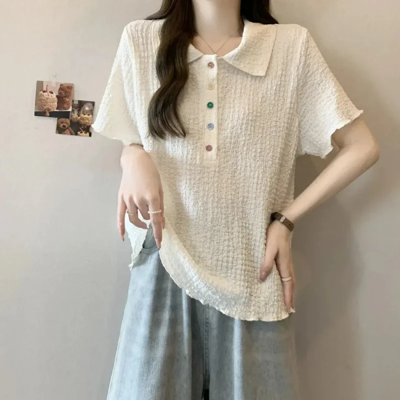 Preppy Style Neck Short Sleeve Loose Tops Tees Summer New Solid Simplicity Lazy Style T Shirts Fashion Casual Women Clothes