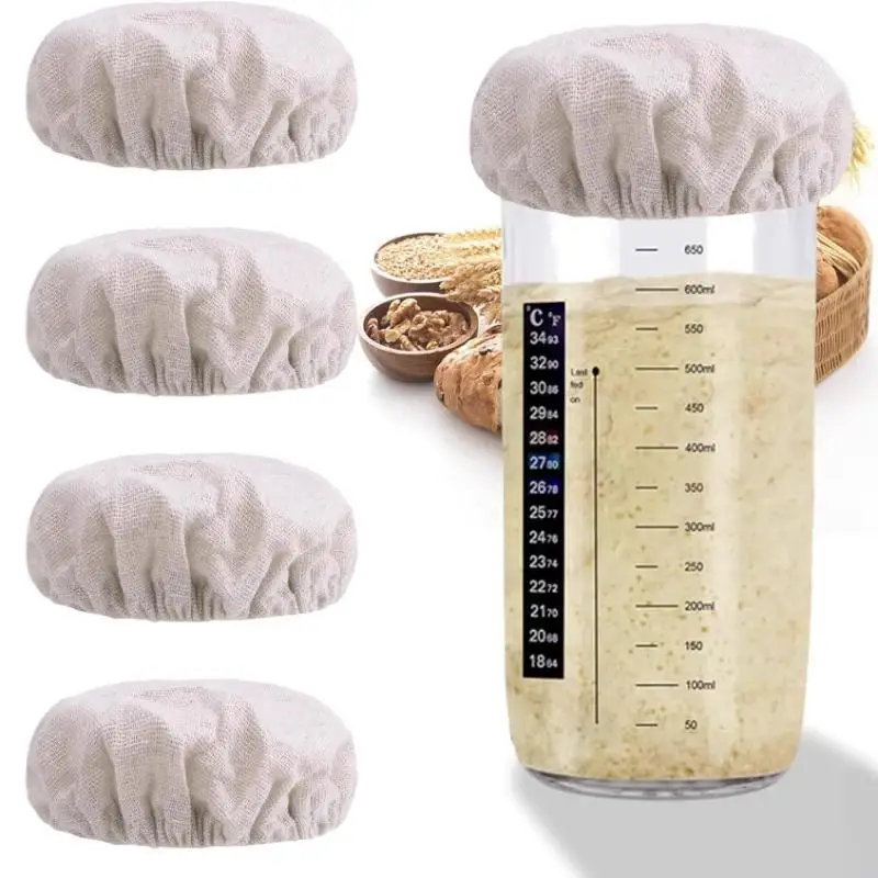 4/8Pcs Reusable Cotton Sourdough Jar Covers With Breathable Fabric Perfect For Home Baking Bread Fermentation