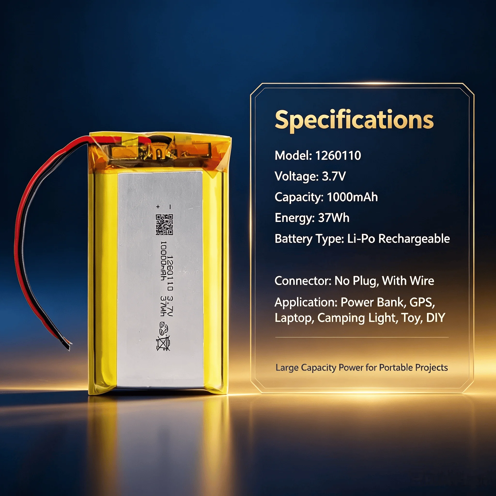 High Quality 3.7V 10000mAh 1260110 Li-Po Rechargeable Battery No Plug With Wire For Power Bank GPS Laptop Camping Light Toy DIY