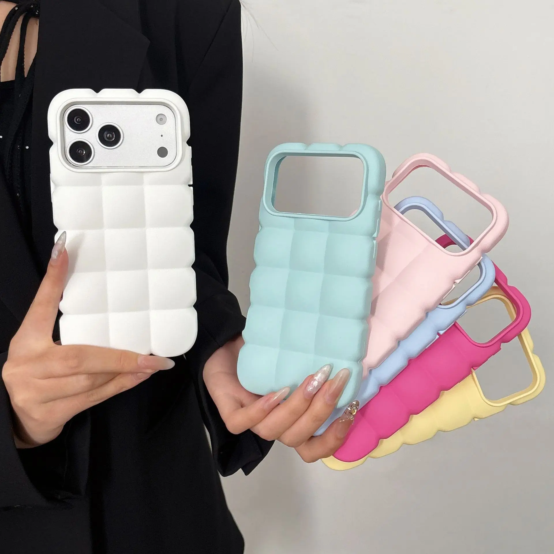 3D Cloud Puff Case For IPhone 13 14 15 16 17 Pro Max Ins Candy Solid Color Silicone Phone Cases Matte Shockproof Soft Cover