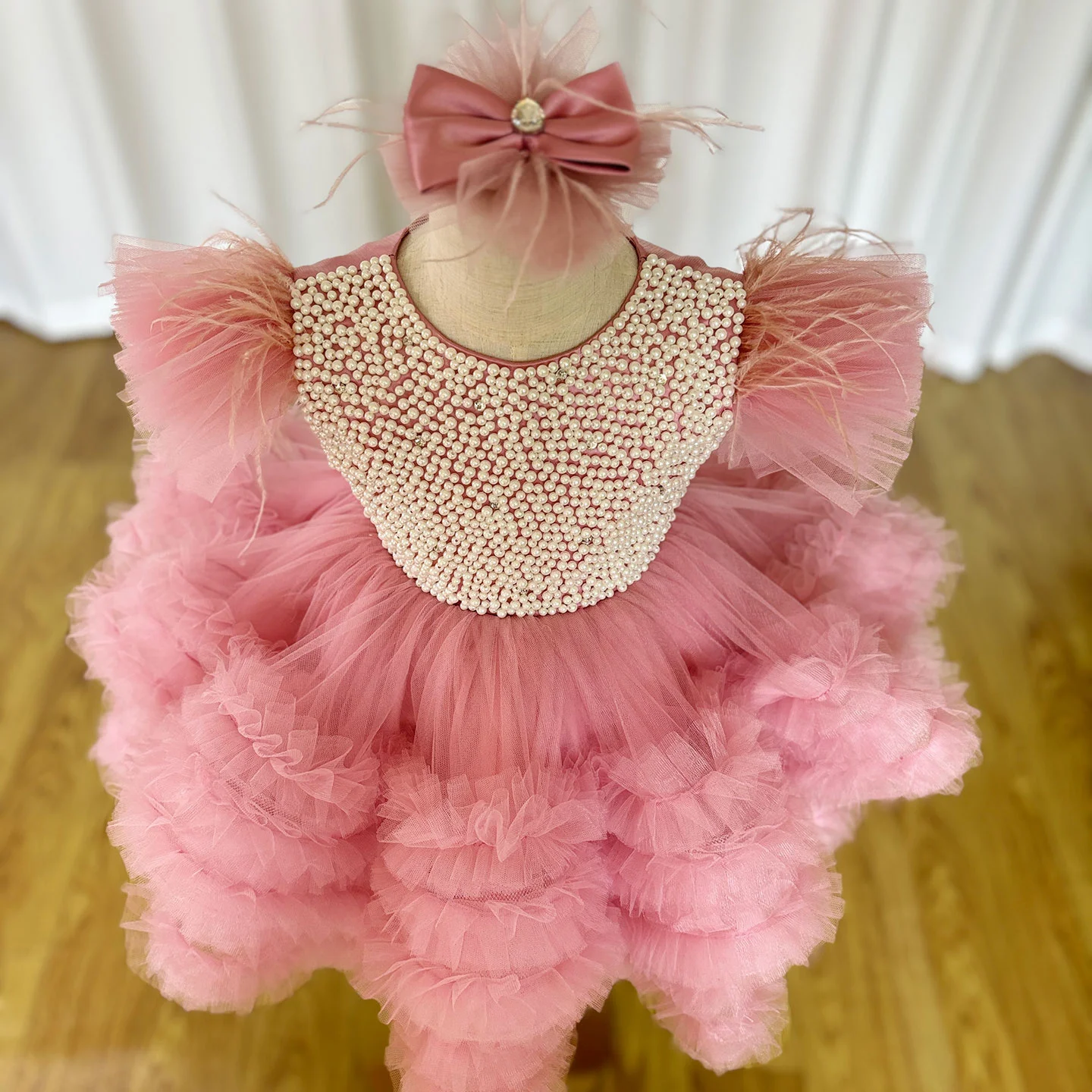 2026 Jawabao Rosa Perlen Elegantes Blumenmädchenkleid Prinzessin Baby Kinder Hochzeit Geburtstag Erstkommunion Ballkleid Maßgeschneidert