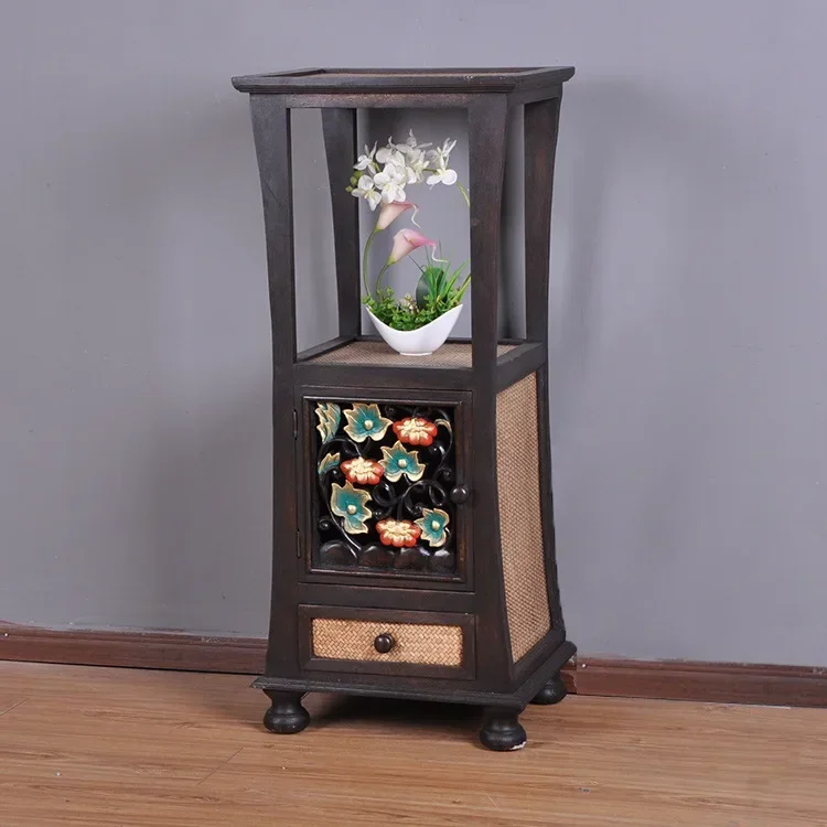 Solid wood bedside table carved handicrafts flower table, painted wood carving decorative cabinet