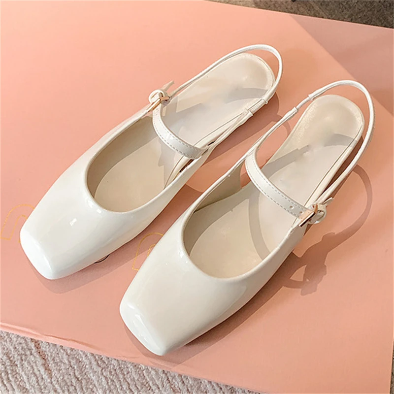 Aneikeh ريترو ساحة حزام الرأس ماري جين الصنادل النساء مريحة عادية الأحمر ورنيش الجلود أحذية الباليه مضخات Zapatos Mujer