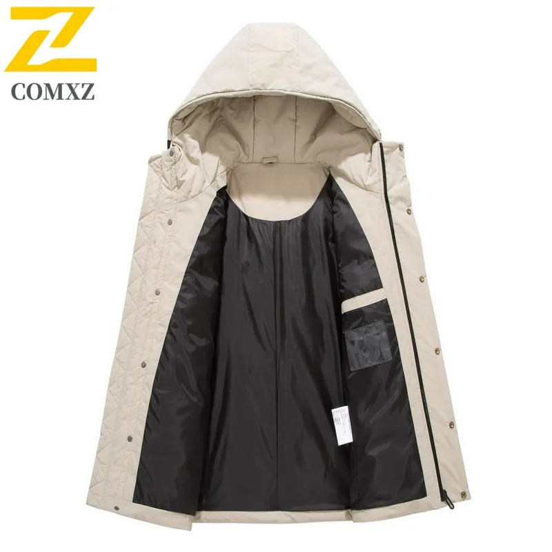 COMXZ Brand Luxury Men Outdoor Down Jacket Casual Hooded Adventure Thickened Warm Parka Daily Style Lightweight Winter Down Coat