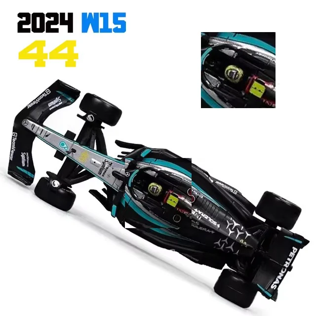 Bburago 1:43 Mercedes-AMG Petronas W15 F1 2024 # George Russell # 44 Lewis Hamilton Formule 1 met helm acryl box speelgoed