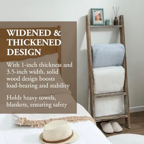 

Widened Thickened Wooden Leaning Ladder Shelf 4.5 Ft For Towels Blankets Storage In Bathroom Living Room