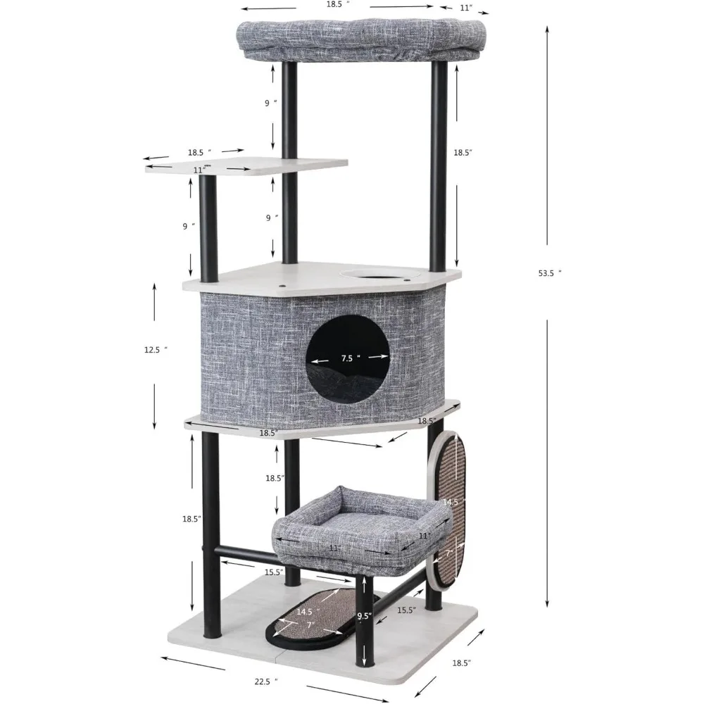 Industrial chic design and fashionable modern cat tree, modern and urban style cat tower, large multi surface brushed pet hair