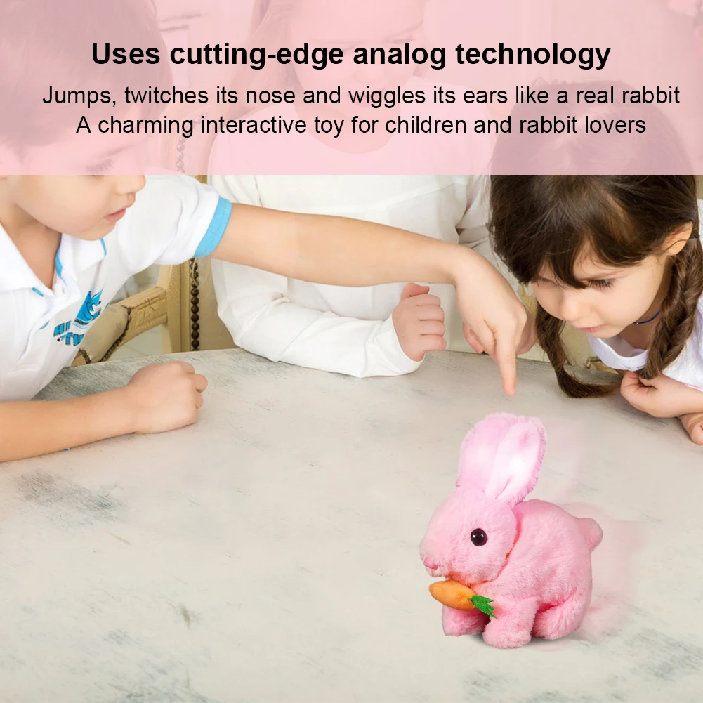 ตุ๊กตากระต่ายของเล่นตุ๊กตาสัตว์ของเล่นเดินกระโดดสัตว์เลี้ยงอิเล็กทรอนิกส์ของเล่นกระต่ายกระต่ายจมูกที่สมจริงตุ๊กตาสําหรับเด็กวัยหัดเดินวันเกิด