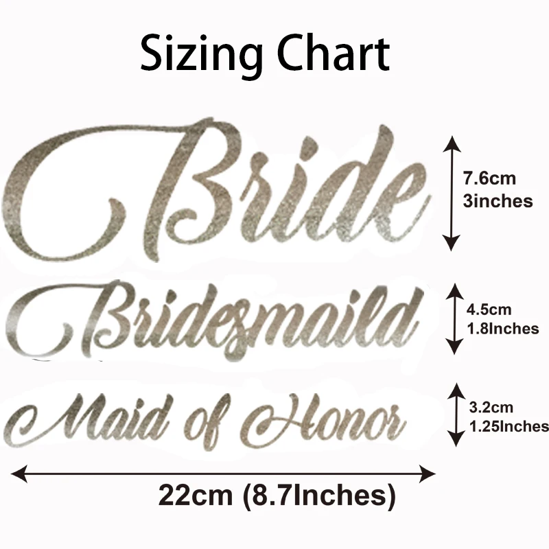 Iron On Patches for Wedding Decorative Transfer Decals for Kimono Robe 1 Bride 9 Bridesmaid 1 Maid of Honor Champaign Glitter