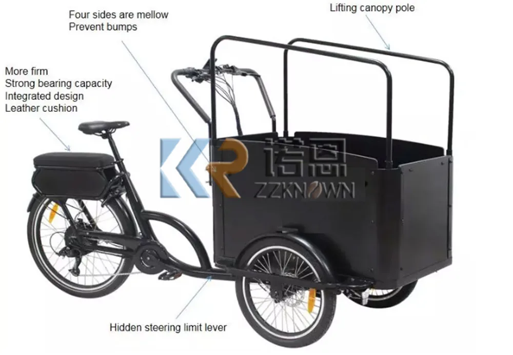 500w Dutch Cargo Bike China Family 3 Wheel Electric Tricycle Shopping Cargo Bike For Children