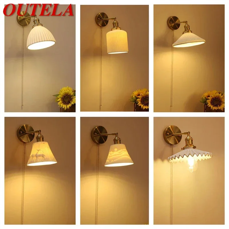 

OUTELA Nordic Brass Wall Lamp Indoor Living Room Bedroom Bedside Lamp Modern Hotel Corridor Hallway Wall Lamp