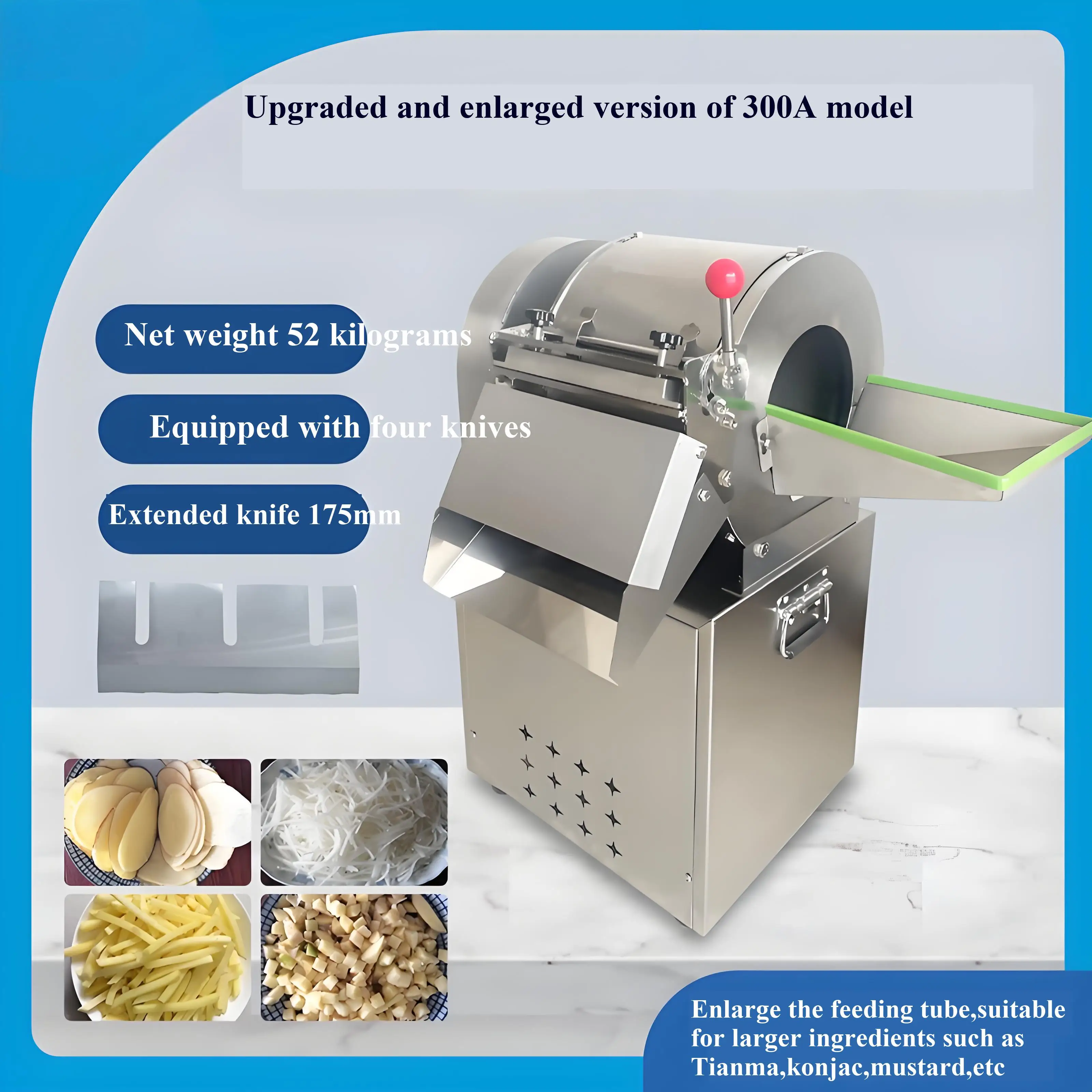Commercial Electric Vegetable Cutter Carrot Eggplant Pear Plantain Cooked Meat & Cabbage Slicer for Hotels 220V Motor