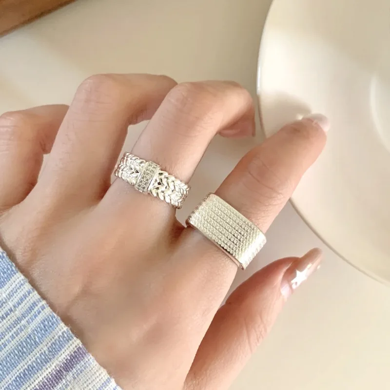 

925 Sterling Silver Geometric Square Double-layer Exquisite Wheat Ear Ring for Women Fine Jewelry Minimalist Accessories