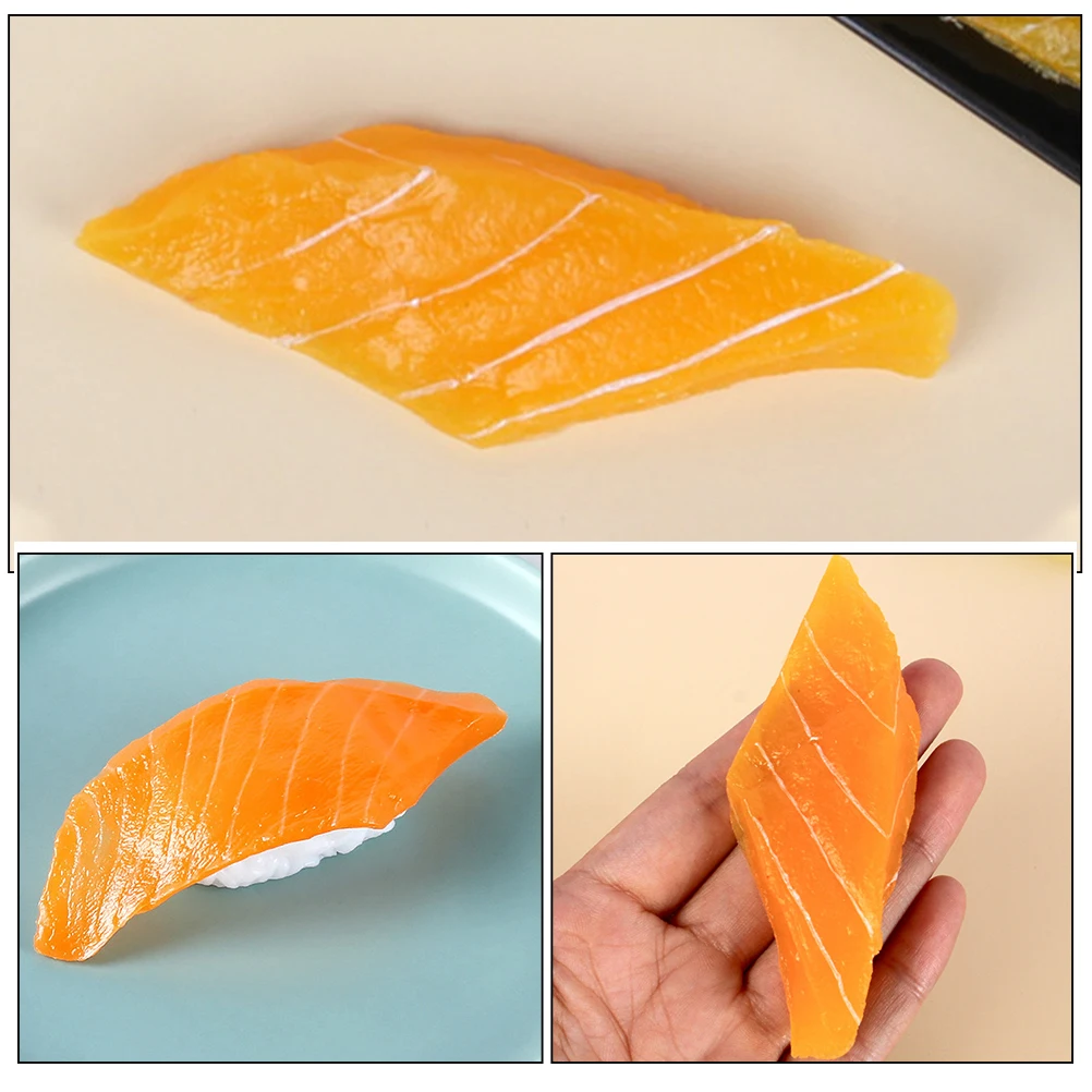

3 Pcs Artificial Simulated Sashimi Decorations Meat Models Fish Shape Faux Orange Pvc