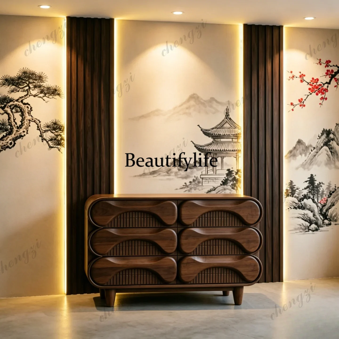 C178 New Chinese-style ebony chest cabinet solid wood drawer locker tenon and mortise structure storage cabinet living room morn