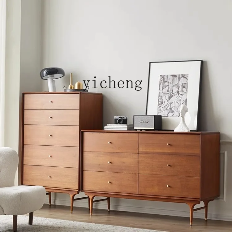 

YXY Light Luxury Nordic Vintage Industrial Style Five-Drawer Bedroom Storage Cabinet Solid Wood Side Cabinet