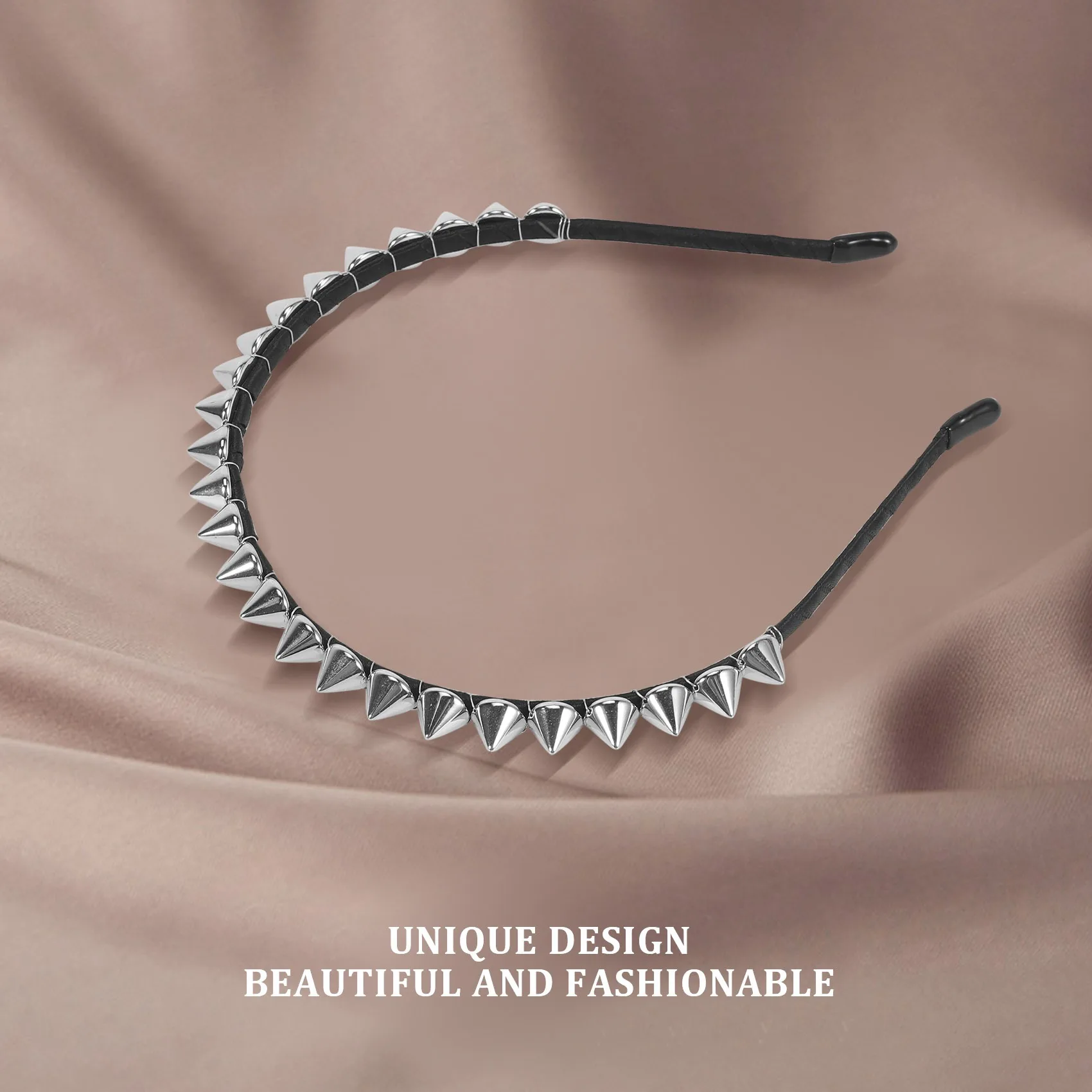Tiara de metal prateado com rebite e ponta de cabeça para cabelo Aliceband Punk Girl