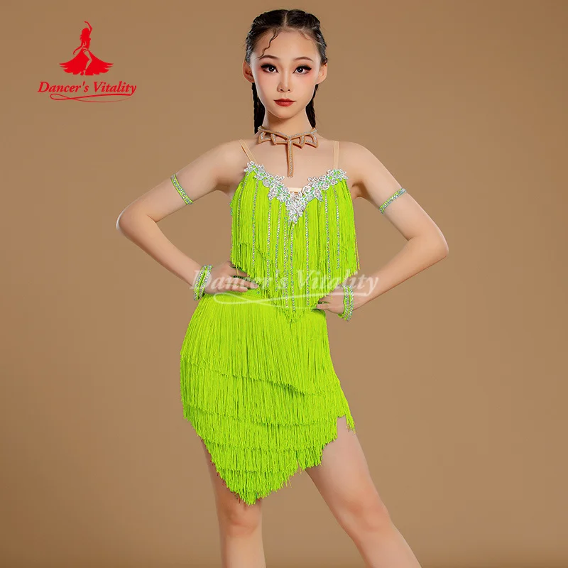 女の子用ラテンダンスドレスタンゴチャチャサンバパフォーマンス衣装大人と子供用カスタマイズされたラテン競技ドレス