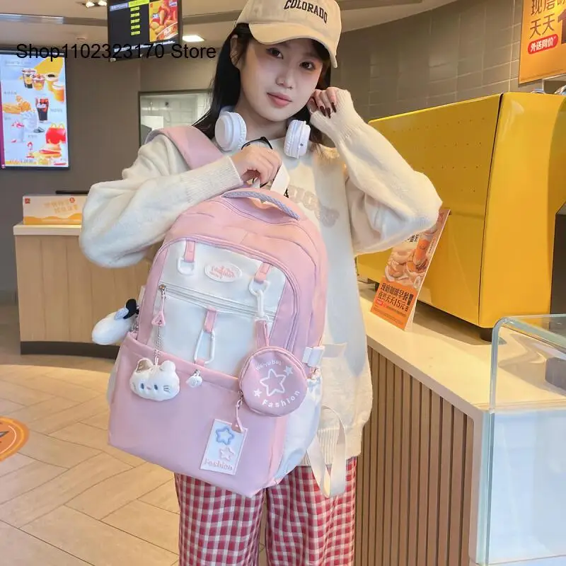 Small Fresh Student Schoolbag Korean Version High-Looking Contrasting Color Backpack Lightweight Backpack for Women