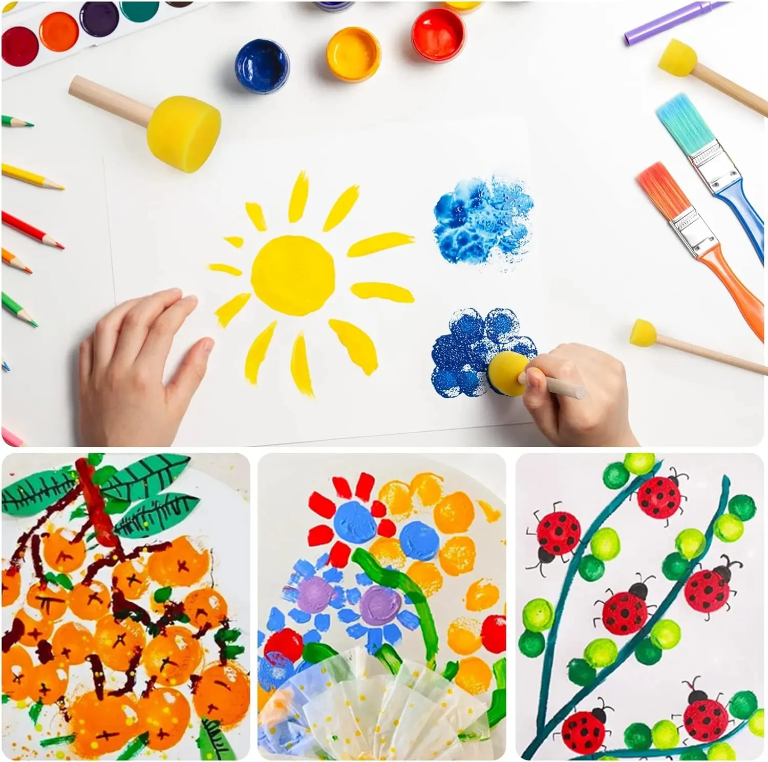 Set di pittura con pennelli circolari in spugna da 5 pezzi, tampone in spugna per pittura, strumenti di pittura, strumenti creativi per progetti artistici fai-da-te