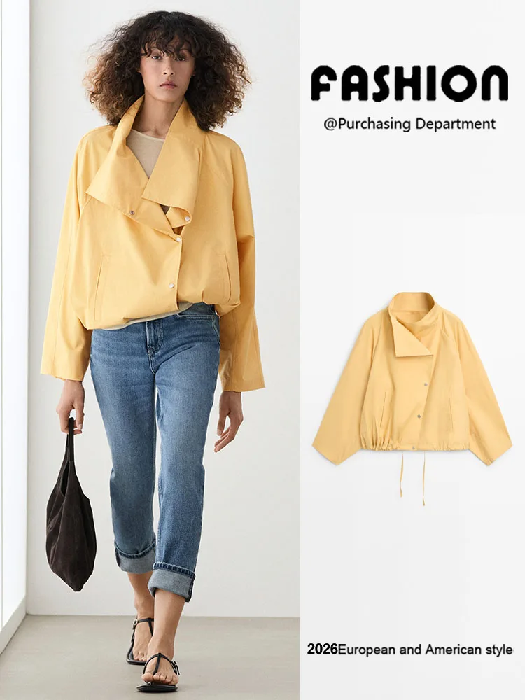 New Summer Women's Commuter Style Side Buttoned Pilot Jacket Coat Long Sleeve Short Length Straight Cut European Fashion