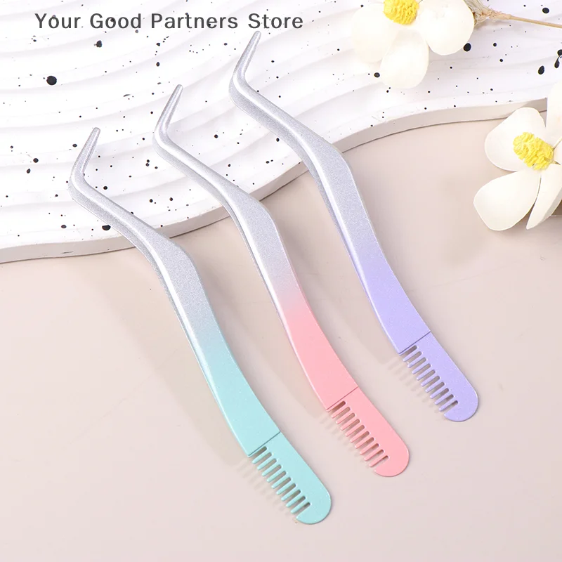 1 PC 속눈썹 빗 족집게 메이크업 스테인레스 스틸 비자 성 핀셋 볼륨 3D 속눈썹 연장 족집게 도구