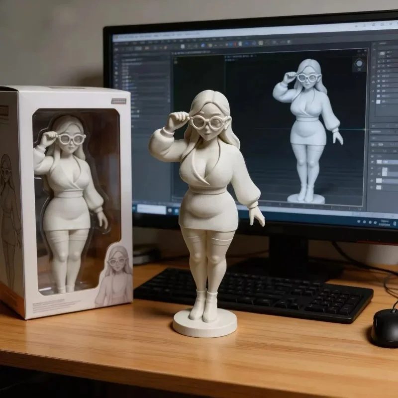 

3D printed character model with glasses, slightly chubby girl, adult room decoration, pure desire decoration, semi-finished DIY