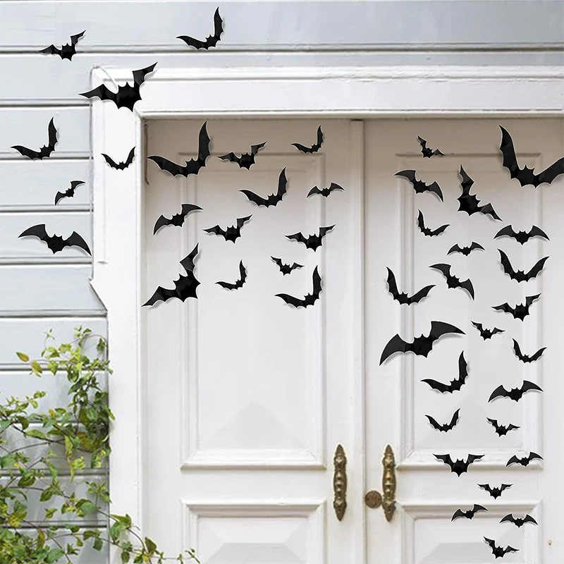 72/81/96Pcs 3D Wall Stickers Bat Stickers Halloween Decoration Vinyl Sticker Bat Sticker For Home Halloween Party Decorations