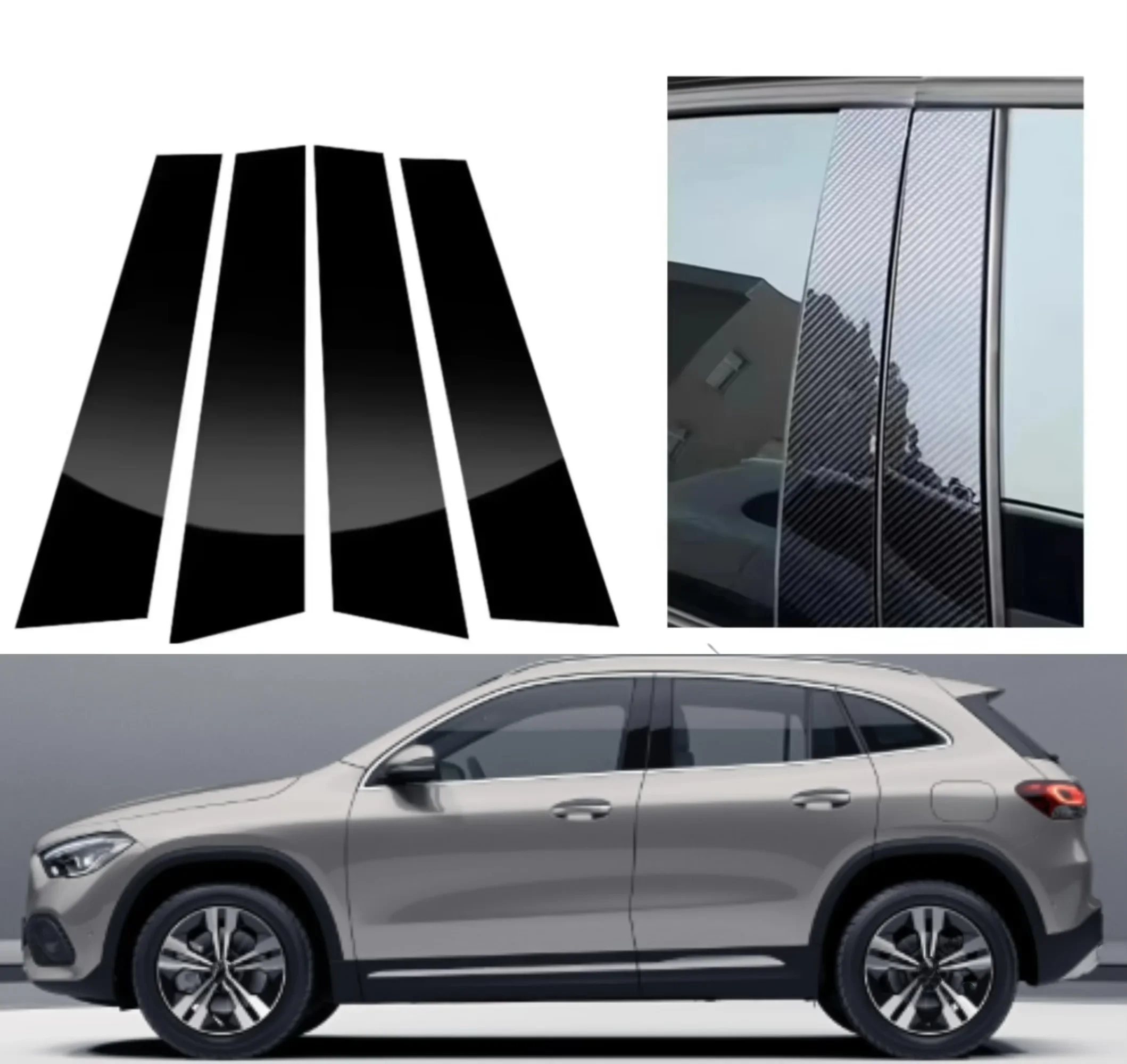 

4PCS Glossy Black Silver Pillar Post Fit For Mercedes Benz GLA Class H247 2020-2024 Door Window Column BC Trim Sticker Cover