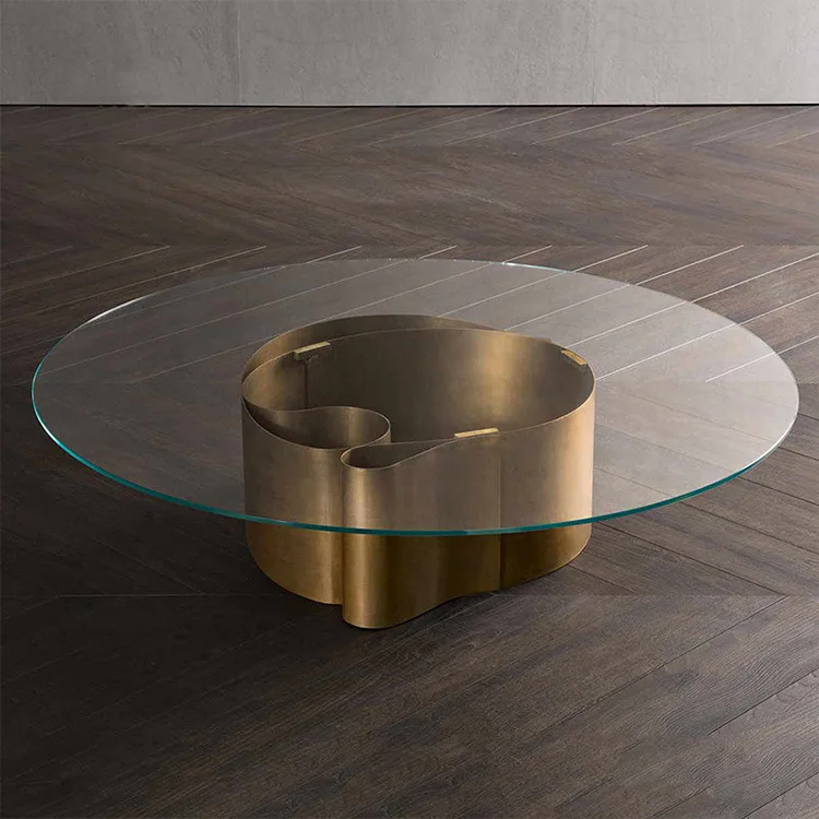 

New Style Modern Living Room Stainless Steel Round Tempered Glass Coffee Table